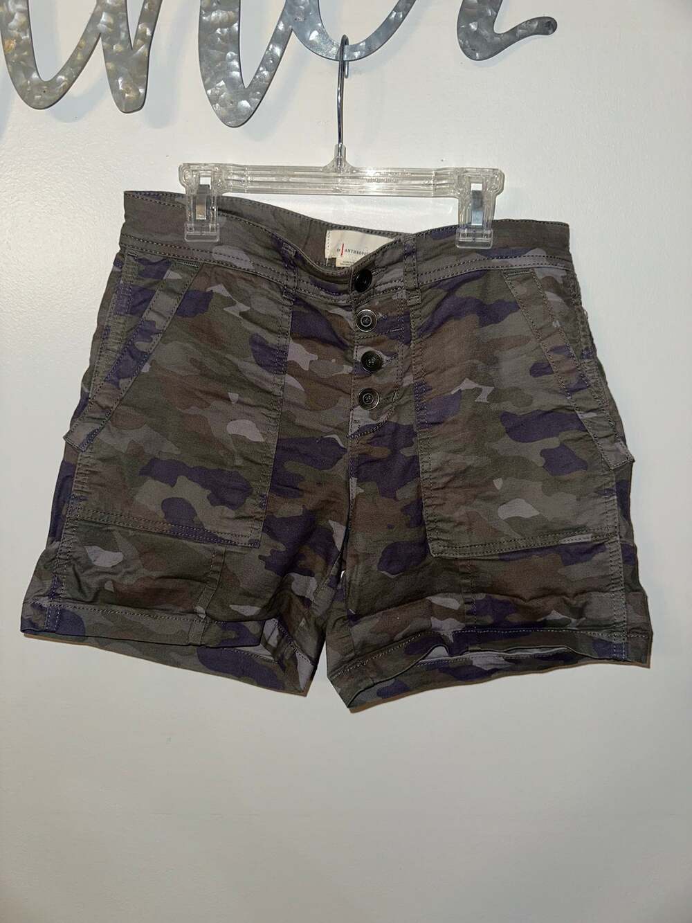 Anthropologie Camo Utility Shorts Size 26 | Military Cargo Button Fly